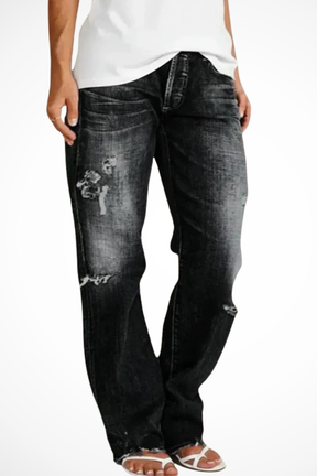 Paige | Women Distressed Mid Rise Straight Leg Jeans