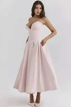 Avelisse | Women Strapless Structured Midi Wedding Guest Dress