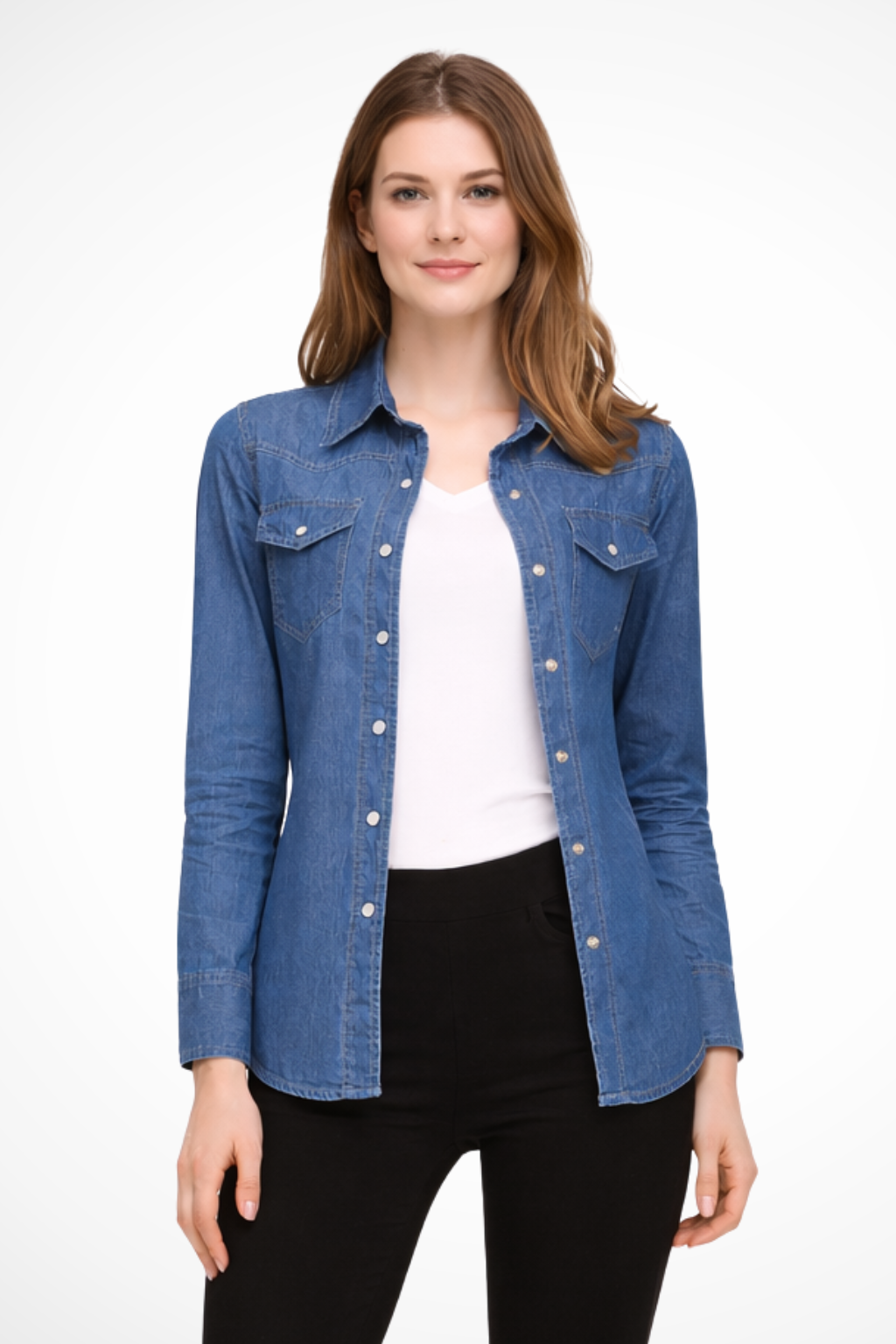 Mila | Women Long Sleeve Button Down Denim Shirt
