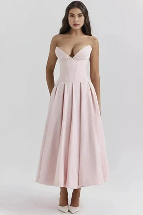Avelisse | Women Strapless Structured Midi Wedding Guest Dress