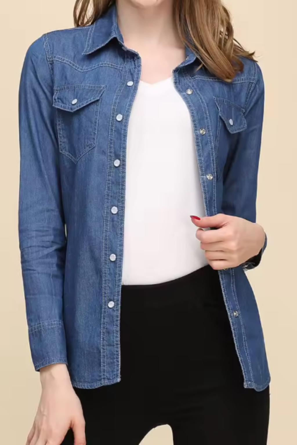 Mila | Women Long Sleeve Button Down Denim Shirt