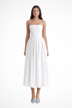 Everly | Women Strapless Corset Midi Dress with Flared Skirt
