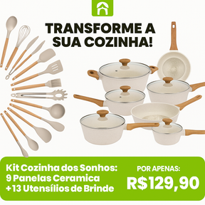 Kit Cozinha dos Sonhos: 9 Panelas Ceramica + 13 Utensílios de Brinde