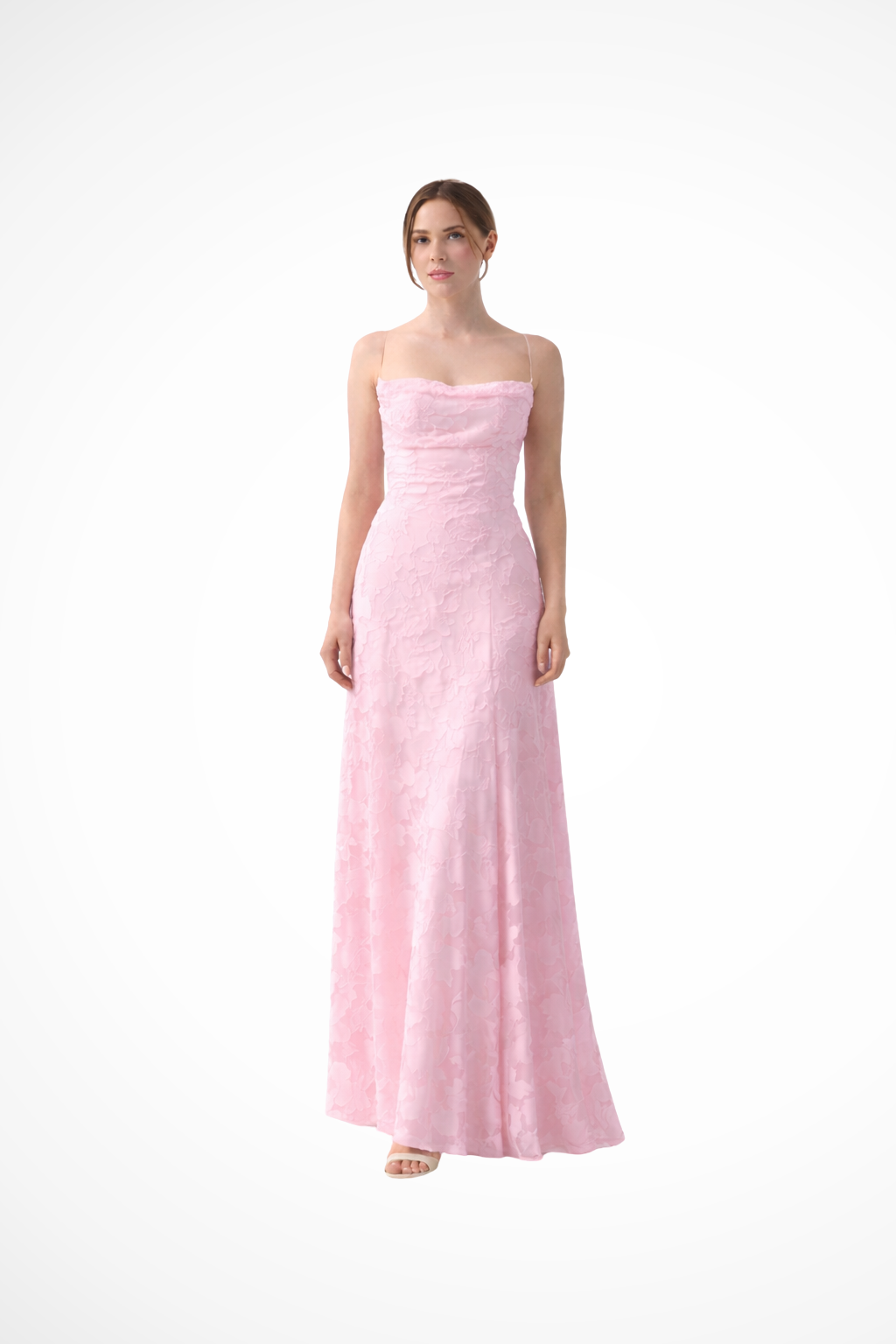 Rose | Women Spaghetti Strap Lace Up Backless Floral Jacquard Formal Maxi Dress