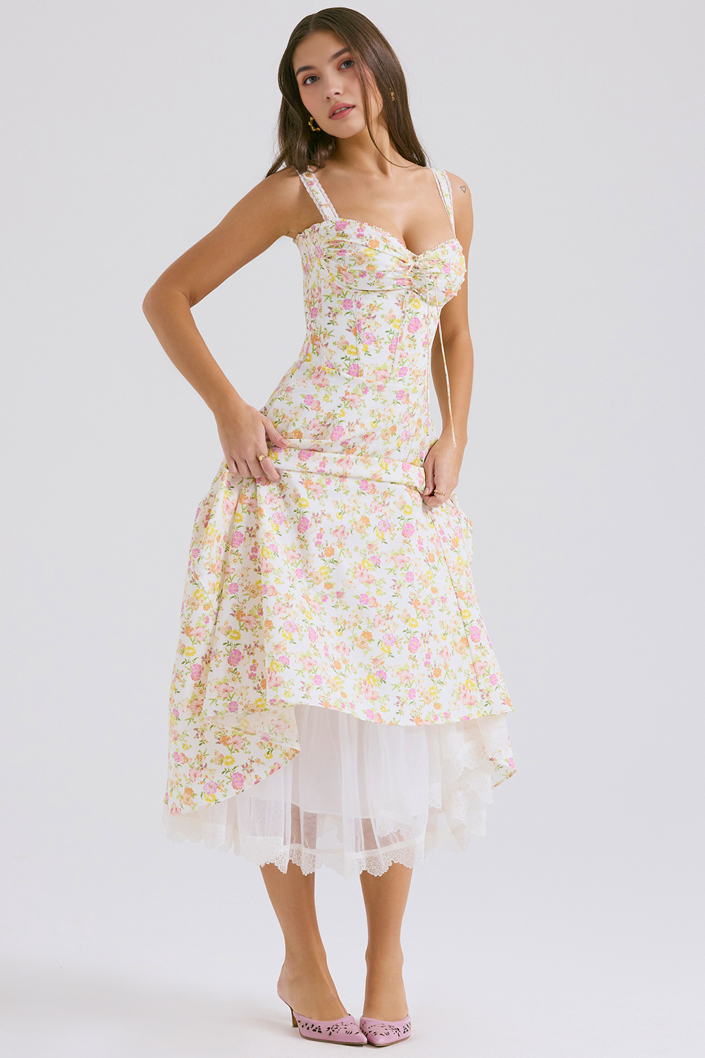 Midikleid Helena – mit Bustier und Spitze aus Polyester