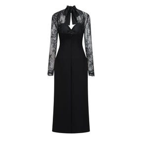 Valenora Lace Panel Maxi Dress – Black