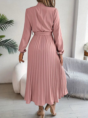 Harriet | Women’s Long Sleeve Pleated Midi Dress with Belt