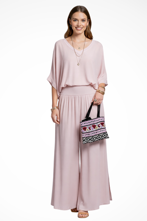 Margot | Women Elegant Layered Top and Wide Leg Trousers 2 Piece Set