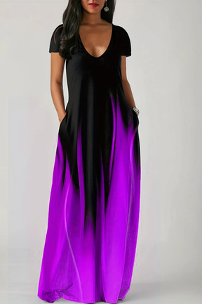 Lenora | Women Ombre V Neck Short Sleeve Casual Maxi Dress
