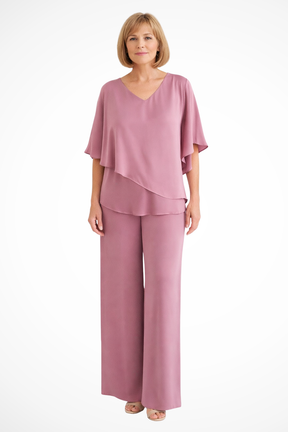 Serena | Women V Neck Batwing Sleeve Top and Wide Leg Trousers Two Piece Set