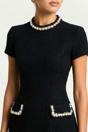 Bronwen | Women Pearl Trim Mini Dress with Pocket Detail