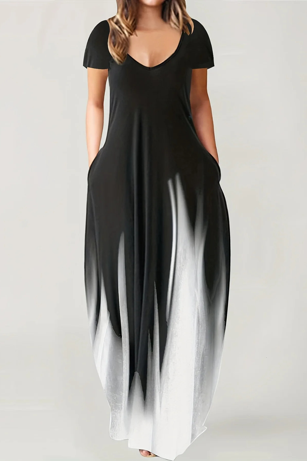 Lenora | Women Ombre V Neck Short Sleeve Casual Maxi Dress