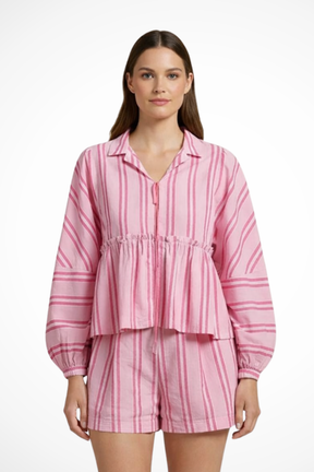 Ivy | Women Striped Peplum Shirt and Shorts Set