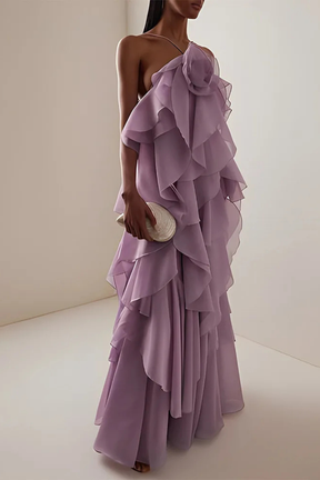 Vivienne | Women Sleeveless Halter Neck Tiered Ruffle Maxi Dress