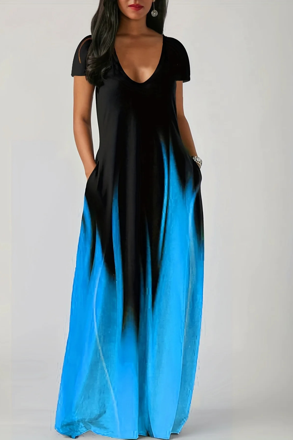 Lenora | Women Ombre V Neck Short Sleeve Casual Maxi Dress
