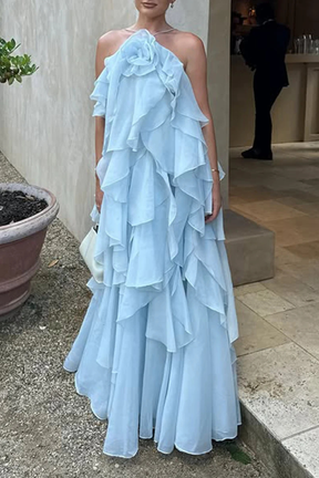 Vivienne | Women Sleeveless Halter Neck Tiered Ruffle Maxi Dress