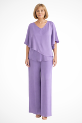 Serena | Women V Neck Batwing Sleeve Top and Wide Leg Trousers Two Piece Set