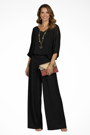 Margot | Women Elegant Layered Top and Wide Leg Trousers 2 Piece Set