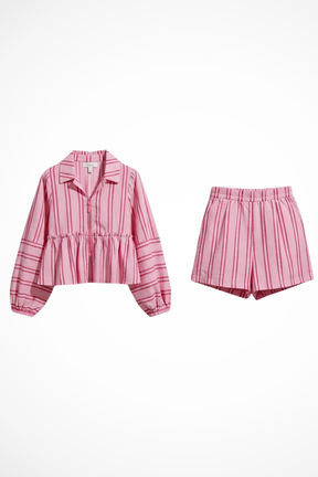 Ivy | Women Striped Peplum Shirt and Shorts Set