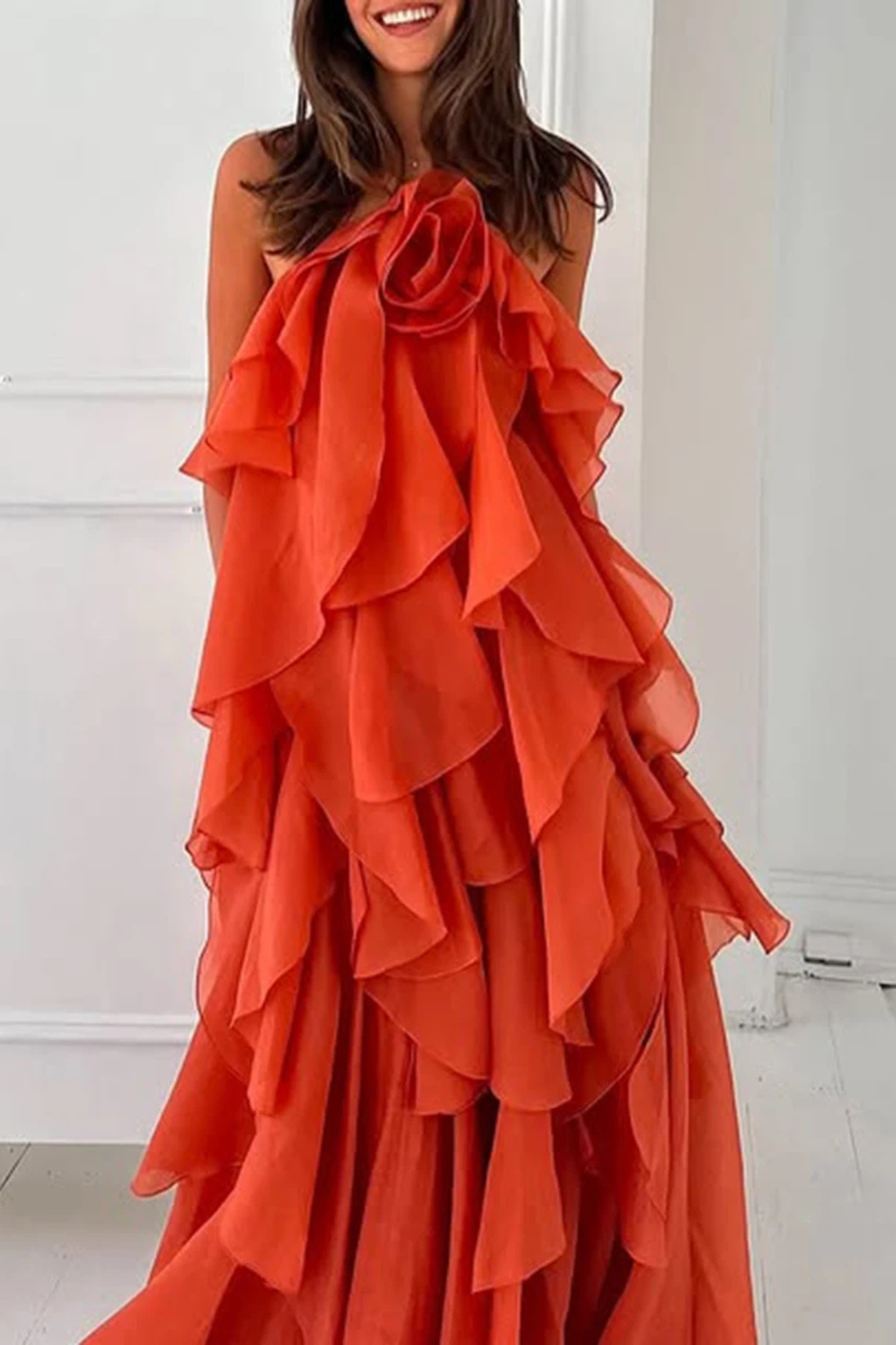 Vivienne | Women Sleeveless Halter Neck Tiered Ruffle Maxi Dress