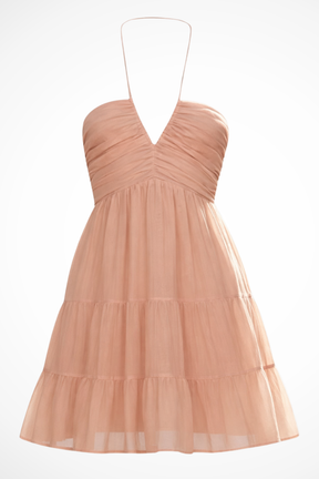 Romilly | Women Halter V Neck Tiered Ruffle Mini Dress