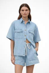 Sadie | Women Denim Button Down Shirt and Drawstring Shorts Set