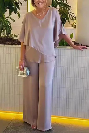Serena | Women V Neck Batwing Sleeve Top and Wide Leg Trousers Two Piece Set