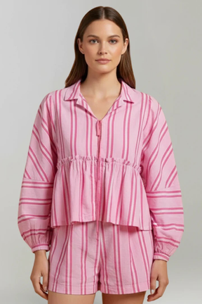 Ivy | Women Striped Peplum Shirt and Shorts Set