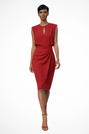Cressida | Women Ruched Wrap Midi Dress with Cap Sleeves