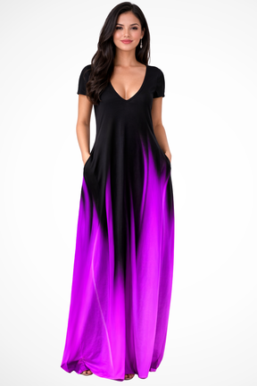 Lenora | Women Ombre V Neck Short Sleeve Casual Maxi Dress