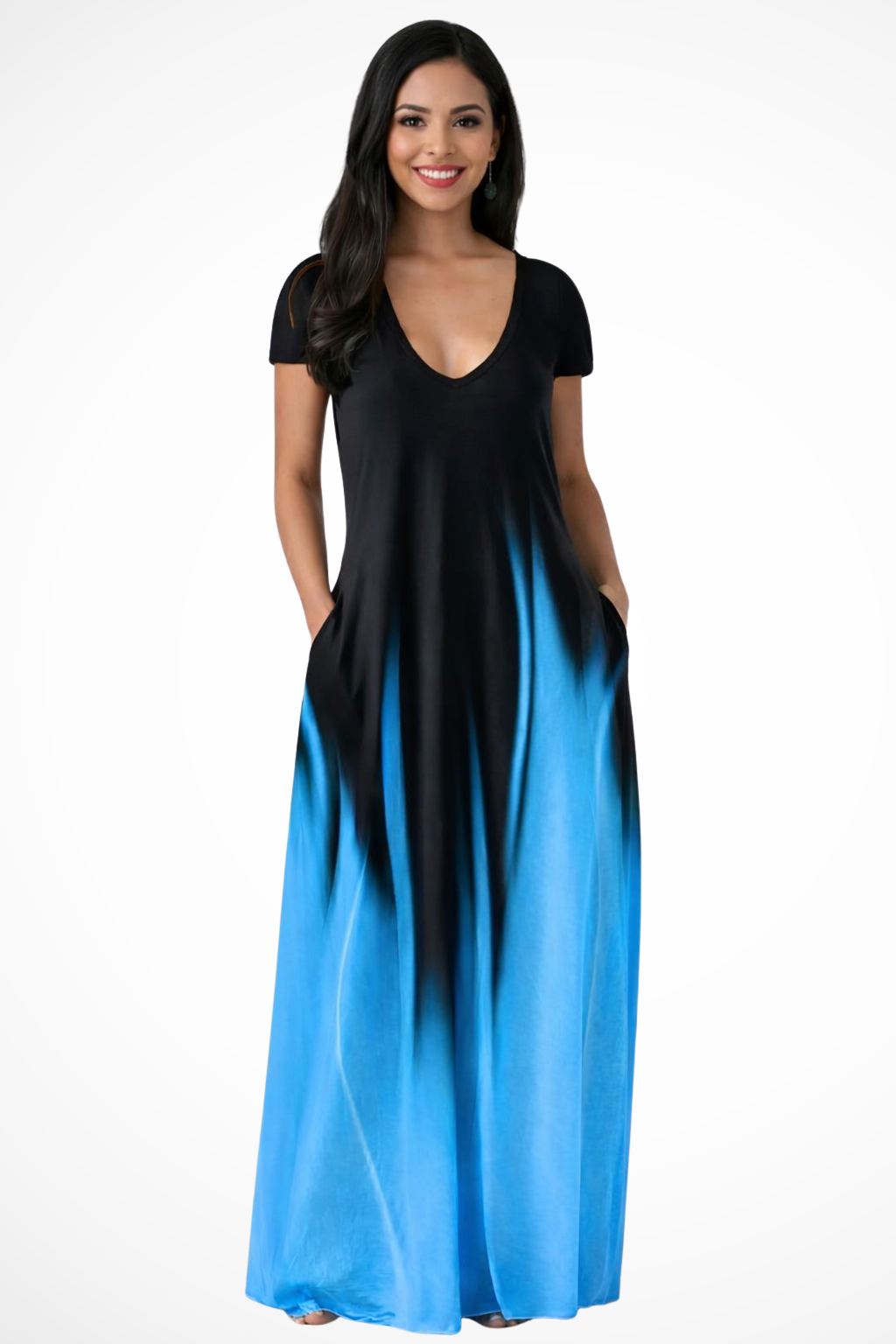 Lenora | Women Ombre V Neck Short Sleeve Casual Maxi Dress