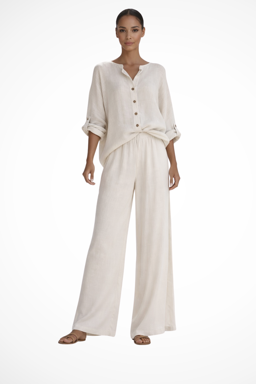 Clementine | Women Button Blouse and Wide Leg Trousers Suit Set