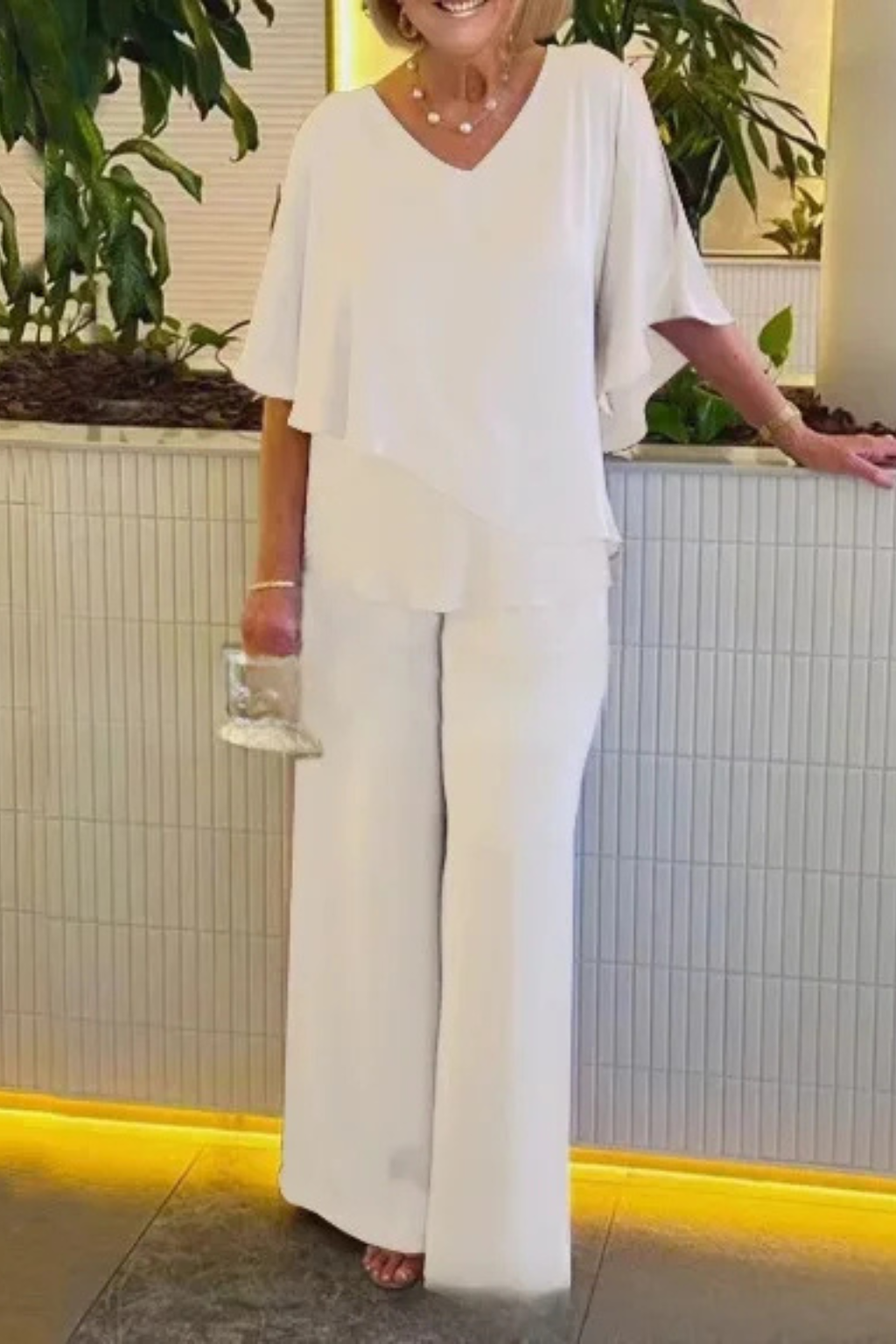 Serena | Women V Neck Batwing Sleeve Top and Wide Leg Trousers Two Piece Set