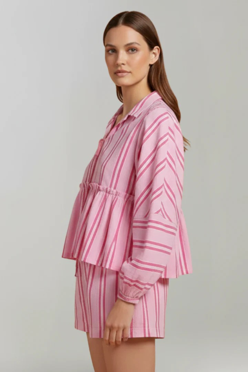 Ivy | Women Striped Peplum Shirt and Shorts Set