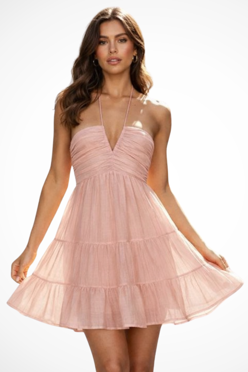 Romilly | Women Halter V Neck Tiered Ruffle Mini Dress