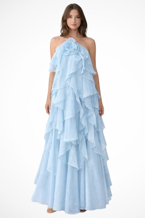 Vivienne | Women Sleeveless Halter Neck Tiered Ruffle Maxi Dress