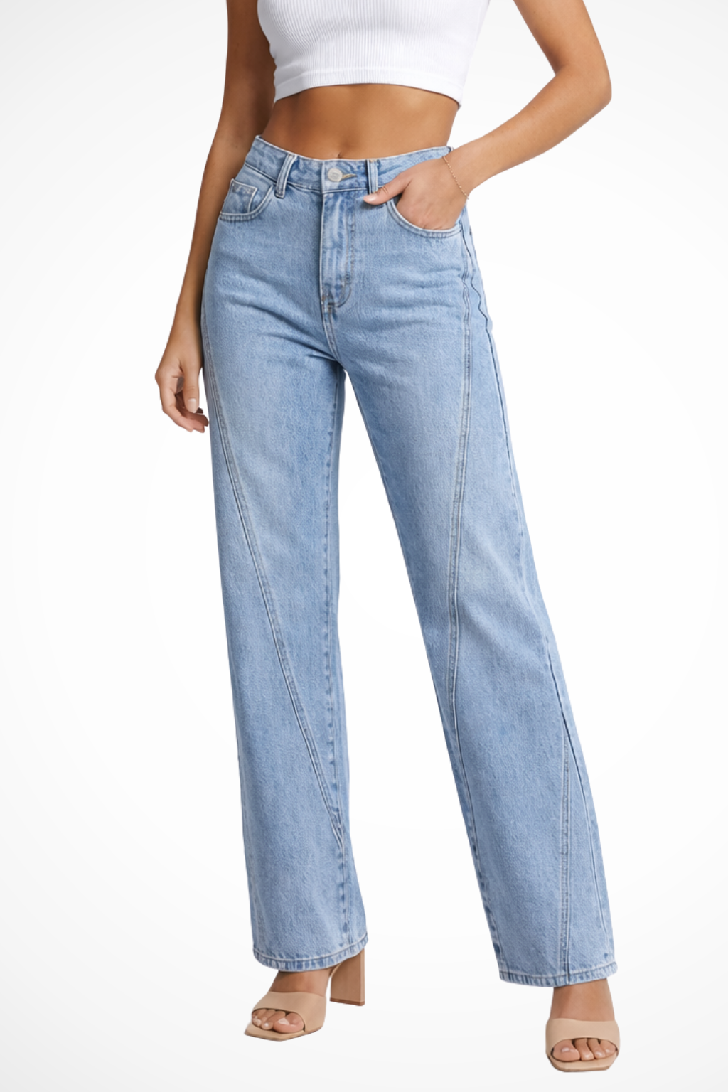 Everly | Women High Waist Wide Leg Denim Jeans with Seam Detail