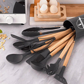 Kit Completo 12 Utensílios de Cozinha — Silicone Premium, Não Risca Panelas e Resiste a Altas Temperaturas