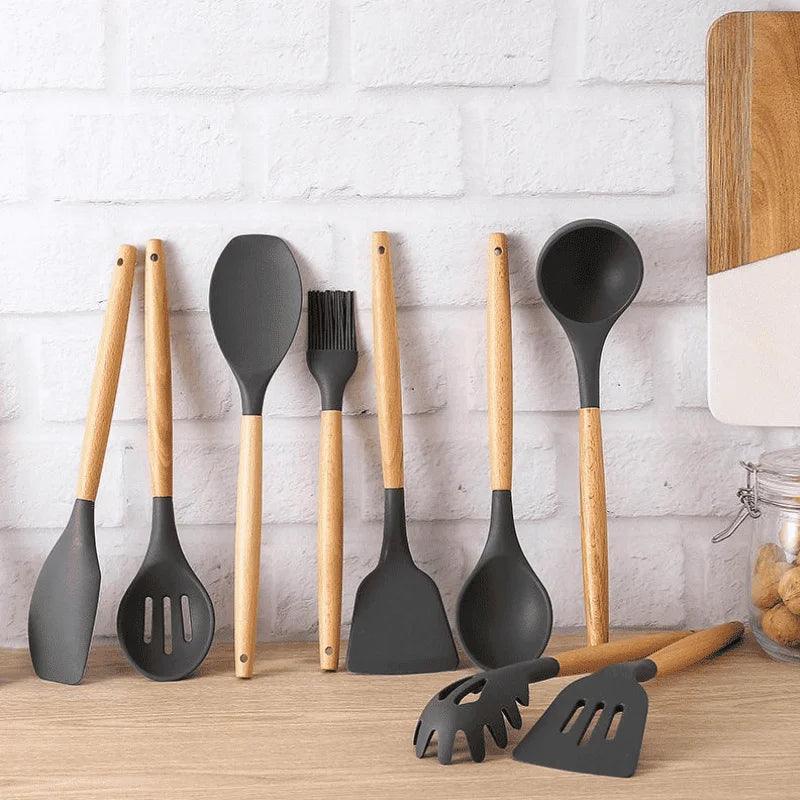 Kit Completo 12 Utensílios de Cozinha — Silicone Premium, Não Risca Panelas e Resiste a Altas Temperaturas