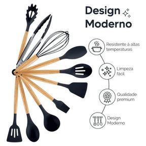 Kit Completo 12 Utensílios de Cozinha — Silicone Premium, Não Risca Panelas e Resiste a Altas Temperaturas