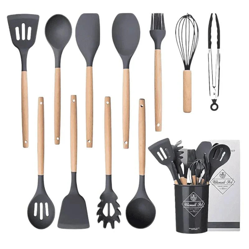 Kit Completo 12 Utensílios de Cozinha — Silicone Premium, Não Risca Panelas e Resiste a Altas Temperaturas