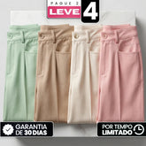 [Leve 4, Pague Só 2!] Calça Amara Feminina em Algodão, Viscose e Trama de Linho de Cintura Alta com Bolsos Frontais e Bordado Sutil