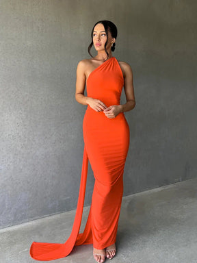 Eleanor | Women’s One Shoulder Ruched Maxi Summer Wedding Dress