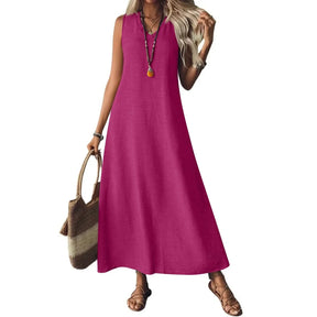 Edith | Women’s Sleeveless V Neck Maxi Summer Dress