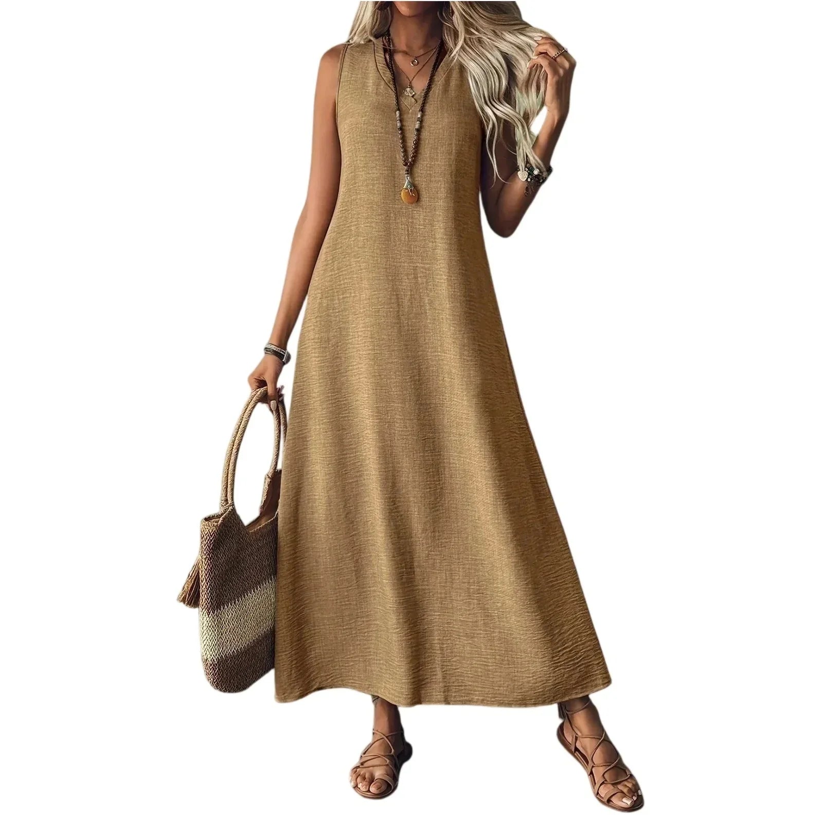 Edith | Women’s Sleeveless V Neck Maxi Summer Dress