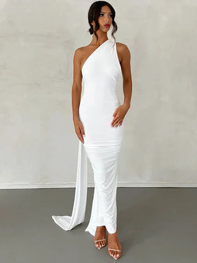 Eleanor | Women’s One Shoulder Ruched Maxi Summer Wedding Dress