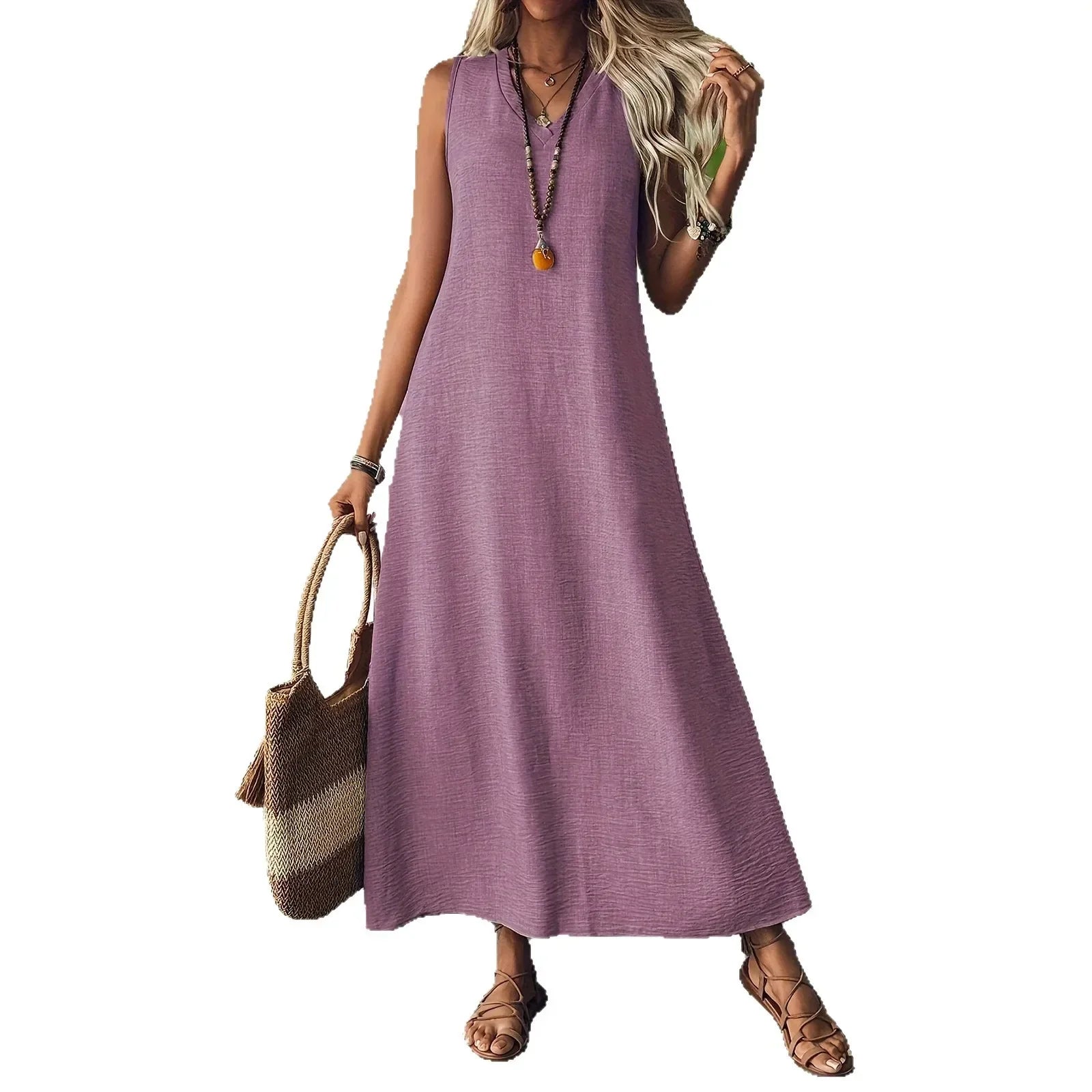 Edith | Women’s Sleeveless V Neck Maxi Summer Dress