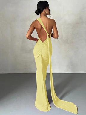Eleanor | Women’s One Shoulder Ruched Maxi Summer Wedding Dress
