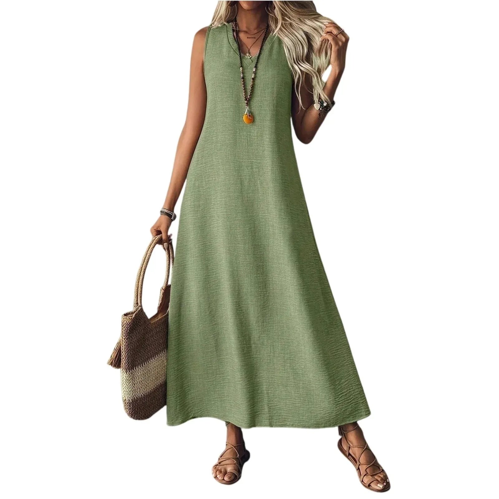 Edith | Women’s Sleeveless V Neck Maxi Summer Dress