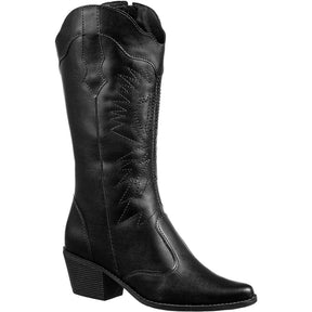 Bota Texana GiGiL Feminina Cano Alto Salto Médio Western Bordada